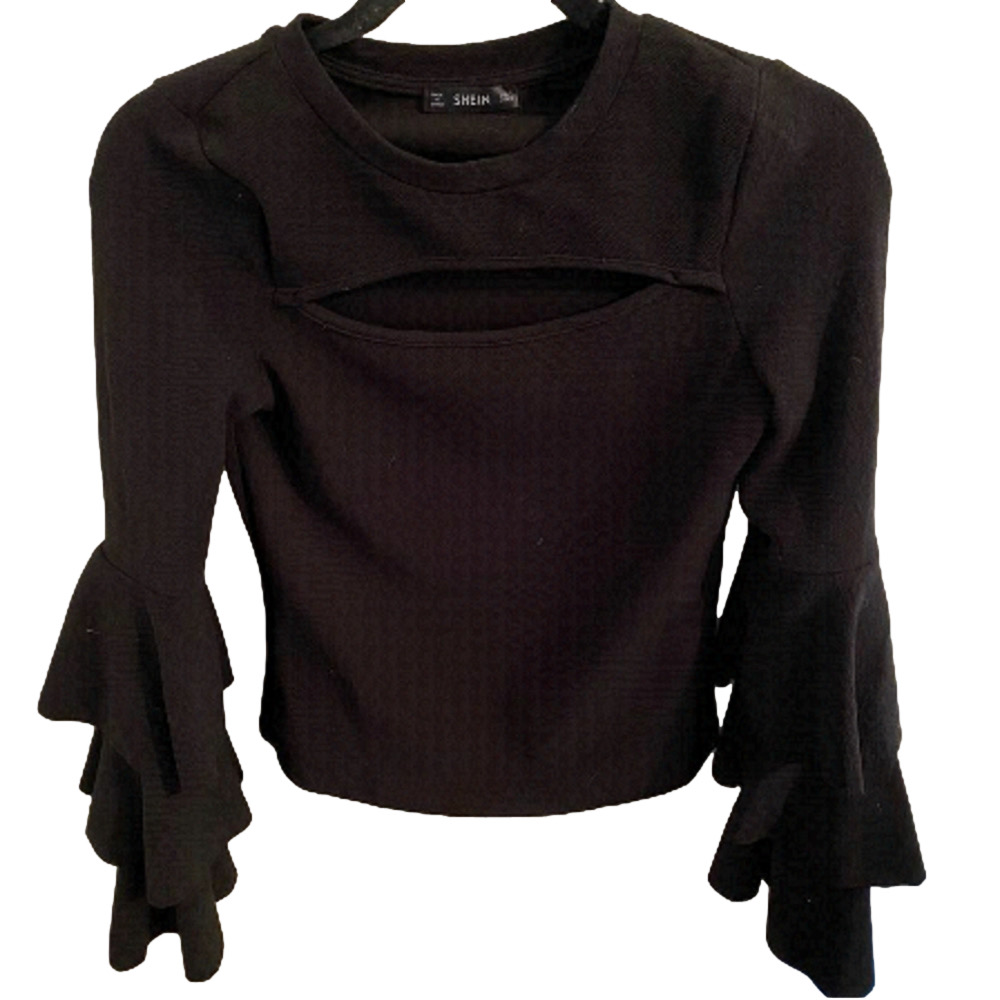 SHEIN Black Long Sleeve Top With Ruffles Sleeves • sz Small